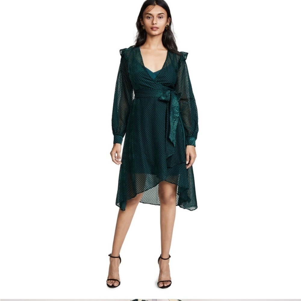 KEEPSAKE Odyssey Dress Green sheer polka dot 
Holiday Dress Medium